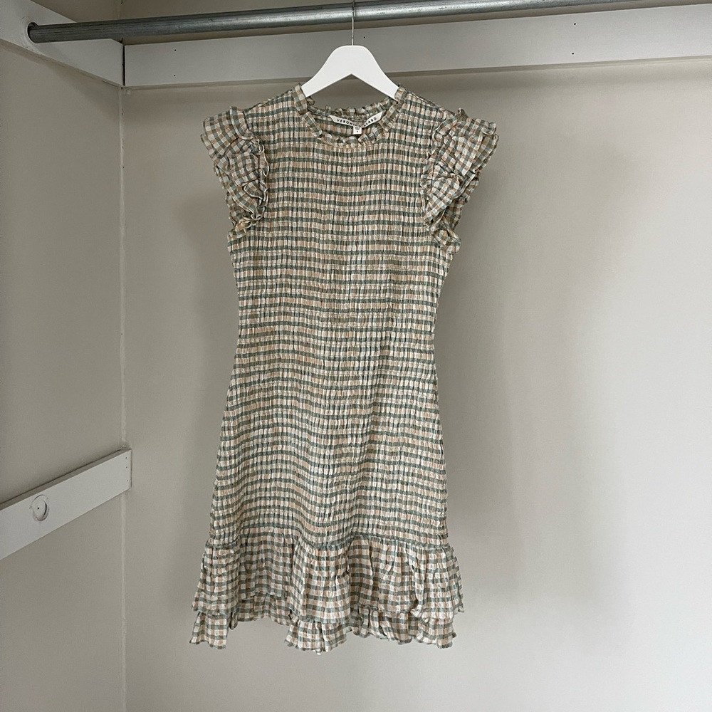 Veronica Beard Green and Cream Gingham Mini Dress